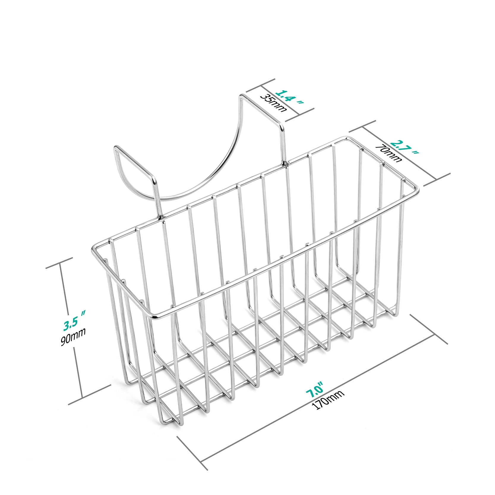 Damita Kitchen Sponge Holder Sink Basket Sink Caddy Brush Dishwashing Liquid Drainer Rack Silver Small (7''X 2.7''X 3.5'')